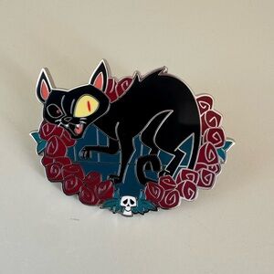 Disney The Haunted Mansion Black Cat Floral  Pin
